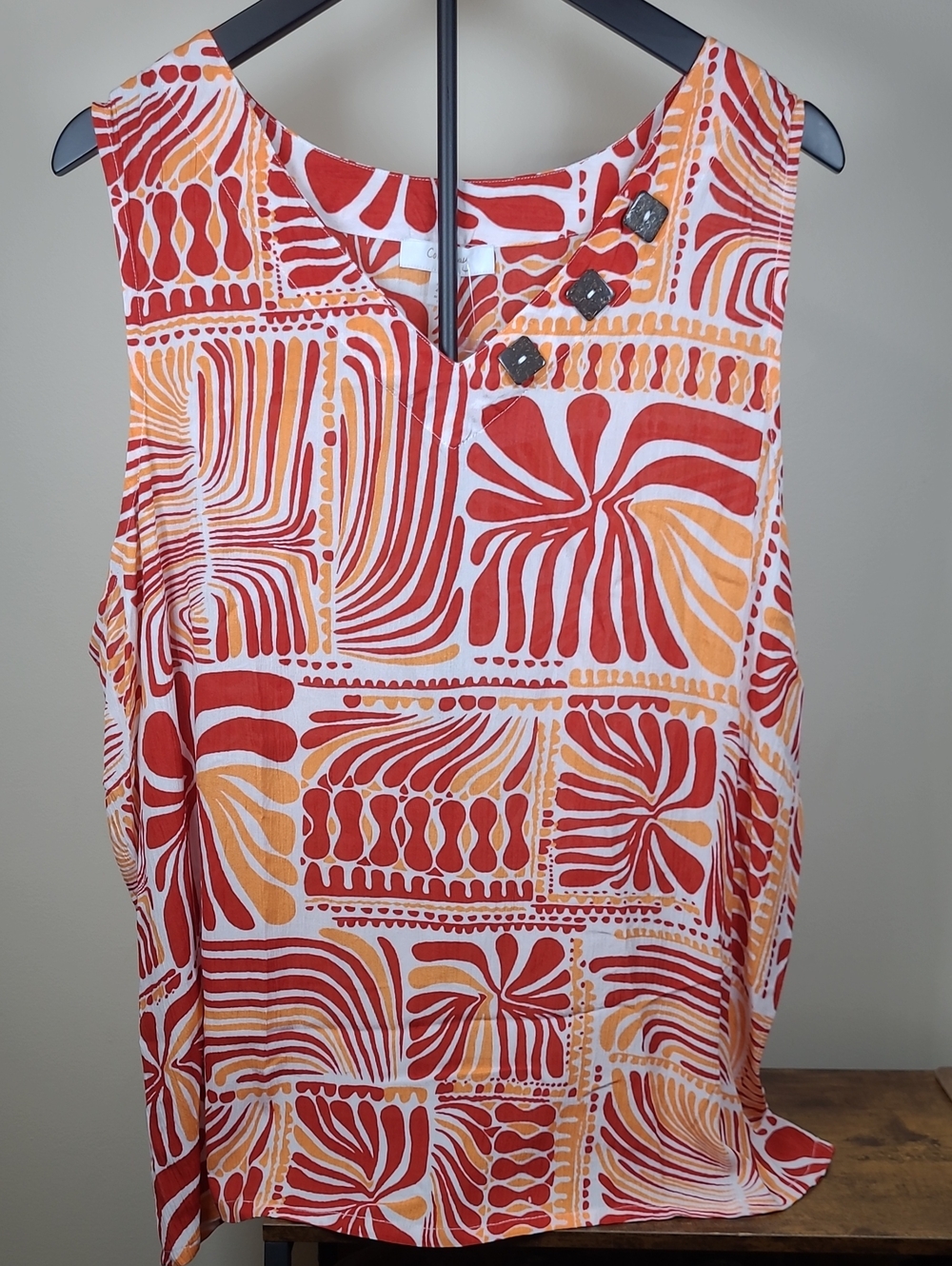 NWT Coral Bay Red, White & Orange Abstract Patterned Sleeveless Blouse size 2X